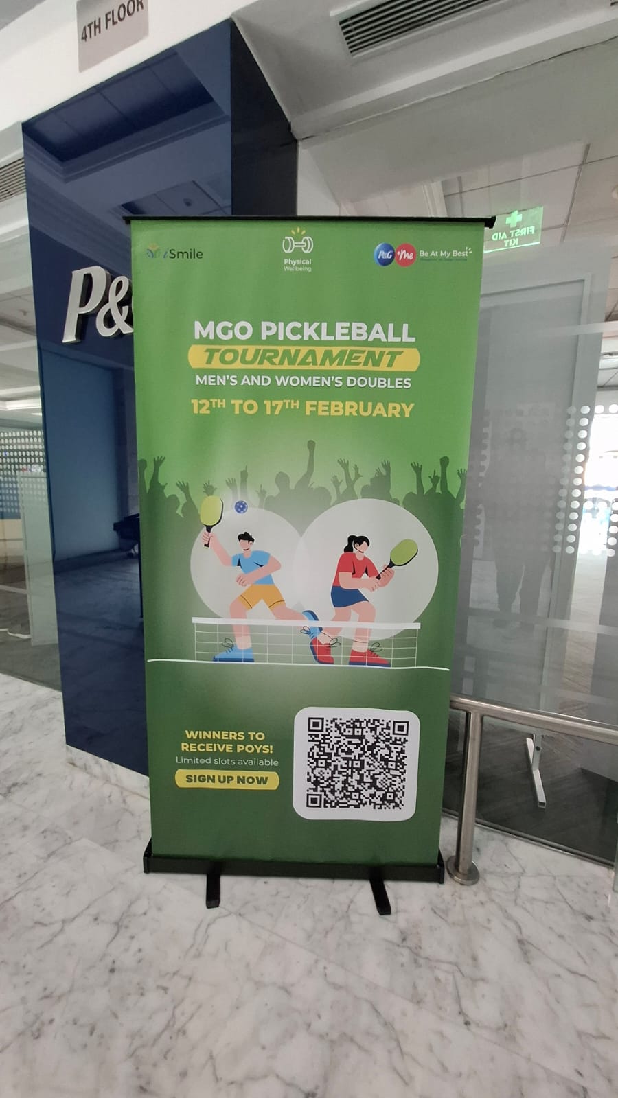P&G Pickleball registration standee installed at the venue